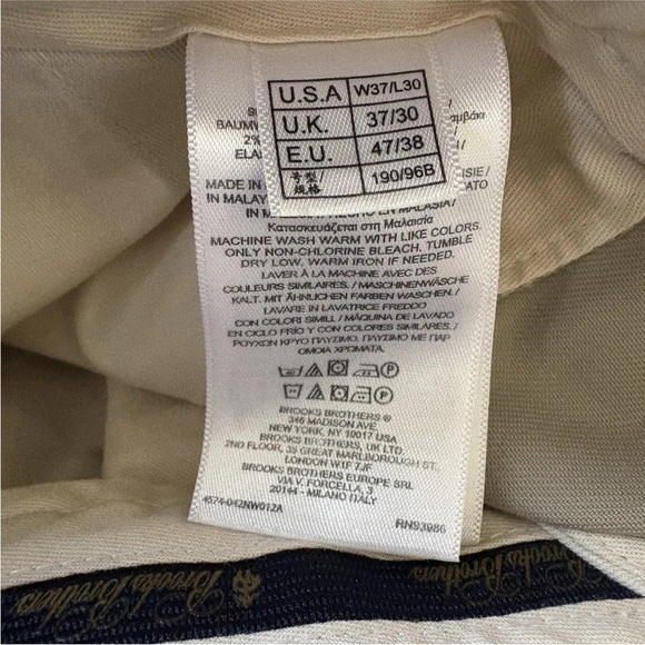 Brooks Brothers Advantage Chino Milano Pants Beige Men’s Size 37W 30L - Picture 5 of 7